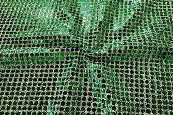 Rainbow Fabrics RS: Christmas Green Sequin on Light Grey Black Fabric