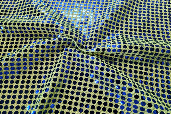 Rainbow Fabrics RS: Royal Blue Sequin on Light Mint Black Fabric