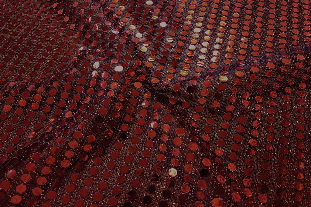 Rainbow Fabrics RS: Vivid Red Sequin on Black Black Fabric