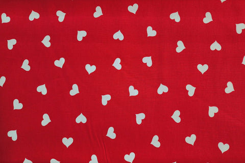 White Heart On Red Patchwork / Craft Fabric