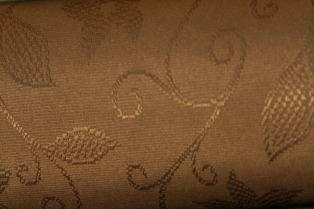2P: Embroidered Leaves Brown Rubber back Curtains - Rainbow Fabrics