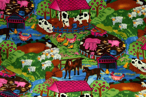 Rainbow Fabrics A1: A Day on the Farm Dark Patchwork / Craft Fabric Multi Coloured Craft Fabric