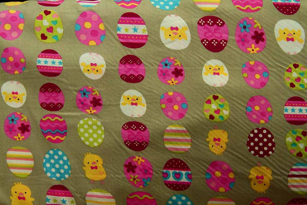 A1: Colourful Dancing Baby Chicks and Eggs Patchwork / Craft Fabric - Rainbow Fabrics