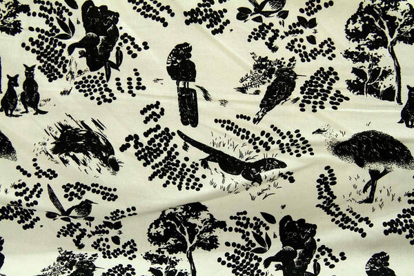 A2: Australian Natives: Black on White #2 Patchwork / Craft Fabric - Rainbow Fabrics