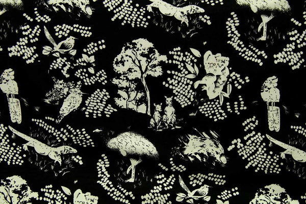 A2: Australian Natives: White on Black #1 Patchwork / Craft Fabric - Rainbow Fabrics