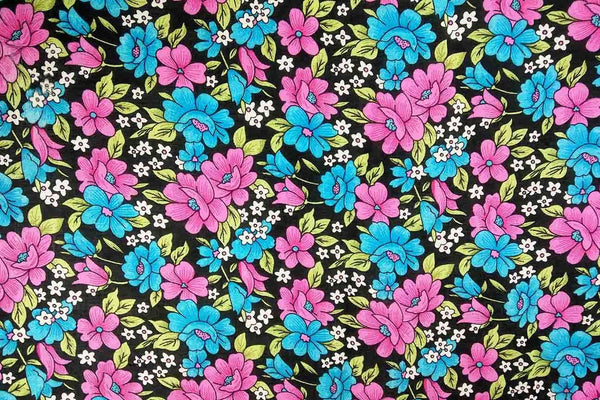 Blue-Pink / White Floral Rayon - Rainbow Fabrics