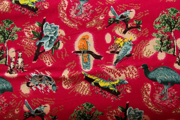 Rainbow Fabrics Bush Creatures Small Print Red Red Craft Fabric