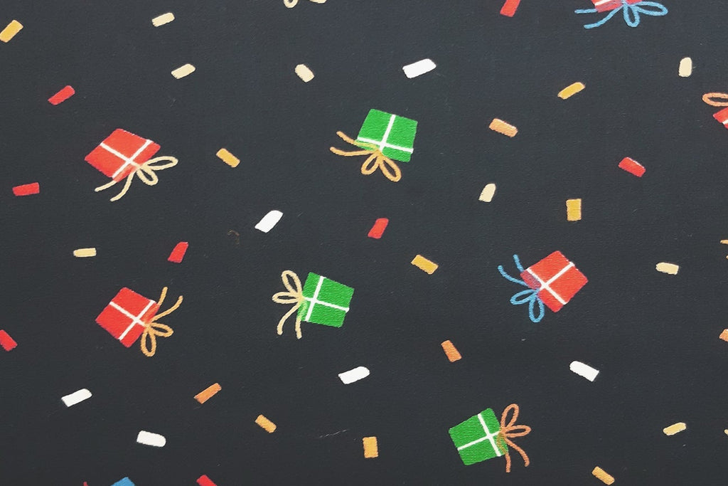 Rainbow Fabrics Christmas Presents On Dark Navy Patchwork / Craft Fabric Blue Craft Fabric