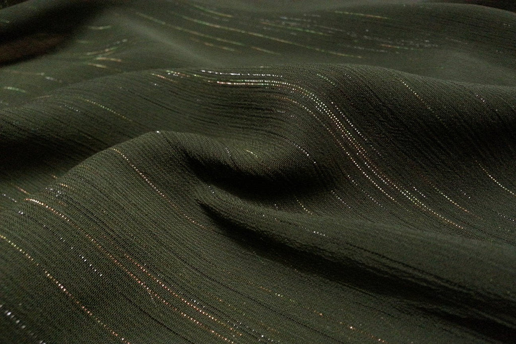 Rainbow Fabrics CPC: Dark Moss Glittering Crinkle Plain Chiffon