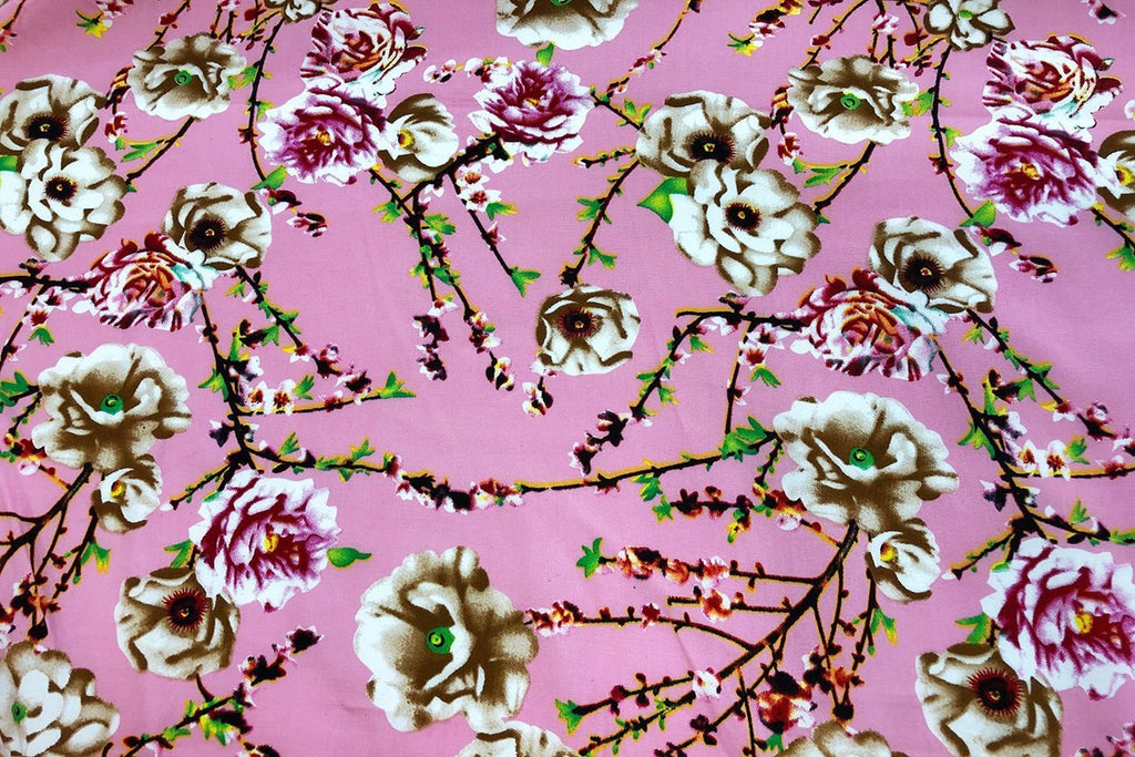 Rainbow Fabrics CS: Carnation Garden on Pink Cotton Sateen Price per meter