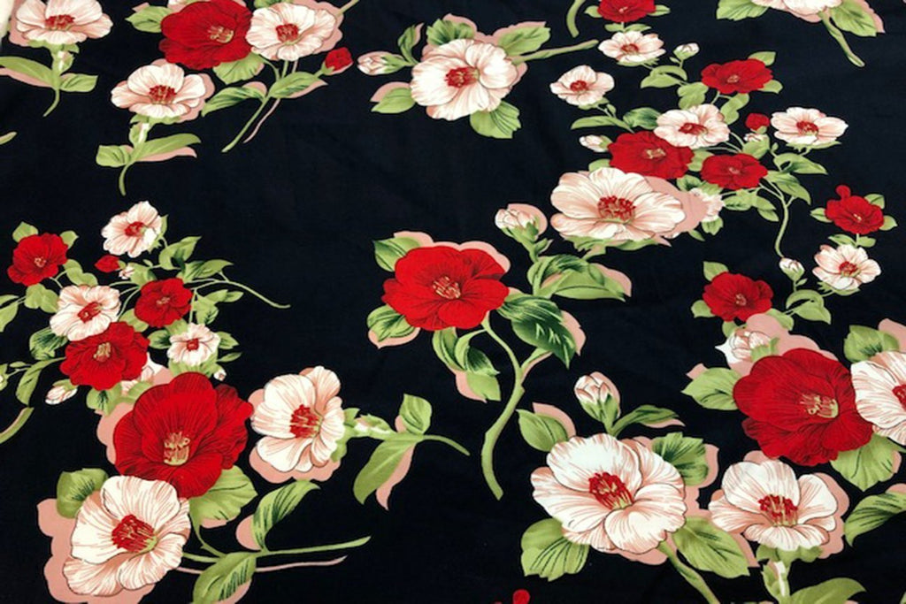 Rainbow Fabrics CS: Red and Light Pink Flower Cotton Sateen Price per meter