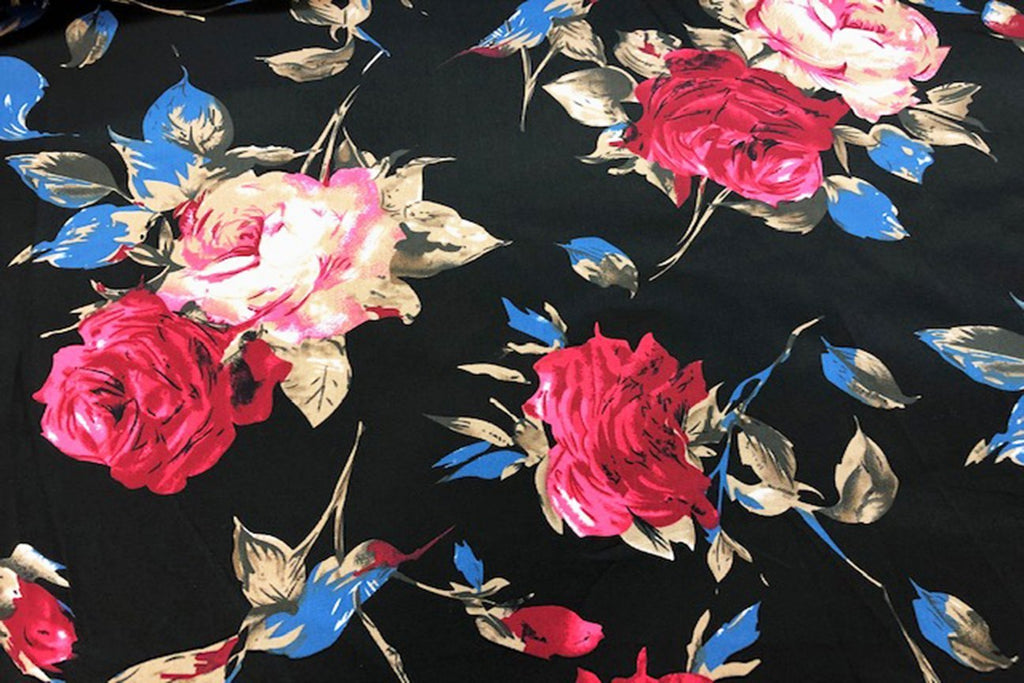 Rainbow Fabrics CS: Roses on Black Cotton Sateen Price per meter