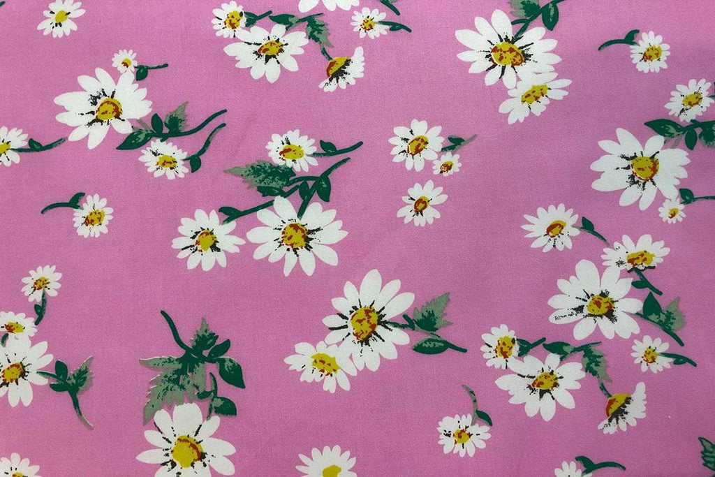 Rainbow Fabrics CS: White Daisy on Pink Cotton Sateen Price per meter