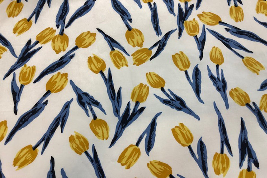Rainbow Fabrics CS: Yellow Tulip on Off White Cotton Sateen Price per meter