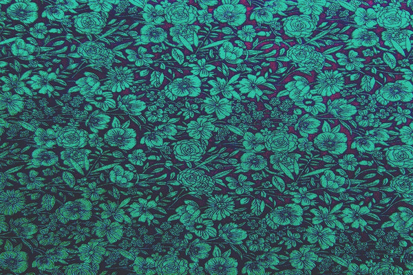 Rainbow Fabrics Dark Green Teal Flowers On Pure Black Patchwork / Craft Fabric Blue Craft Fabric