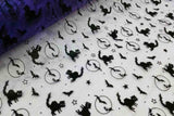 Rainbow Fabrics EO: Black Cat Purple Flocking Organza Black Fabric