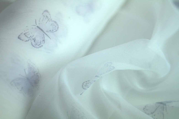 Rainbow Fabrics EO: Butterflies on White Organza White Fabric