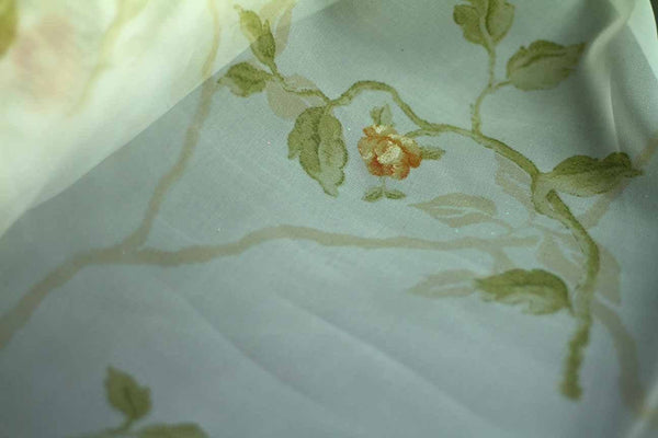 Rainbow Fabrics EO: Colourful Floral on White Organza White Fabric