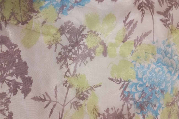 Rainbow Fabrics EO: Colourful Leaves on Light Yellow Organza White Fabric