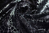 Rainbow Fabrics EO: Silver Spider Webs Organza Black Fabric