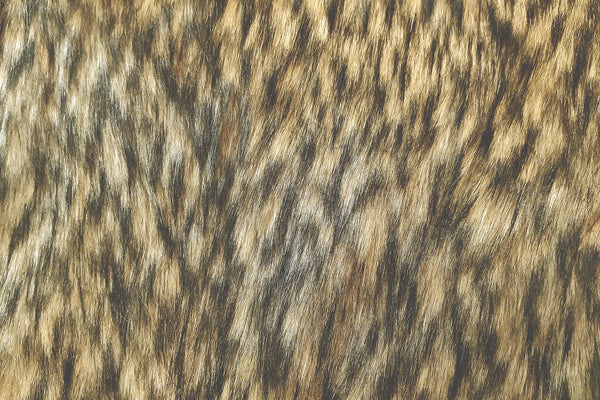 Rainbow Fabrics F1: Black And Light Brown Wolf Faux Fur