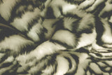 Rainbow Fabrics F1: Black And Off White Stripe Tiger Faux Fur