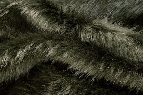 Rainbow Fabrics F1: Dark Olive Long Hair With Little Black Prickle Faux Fur