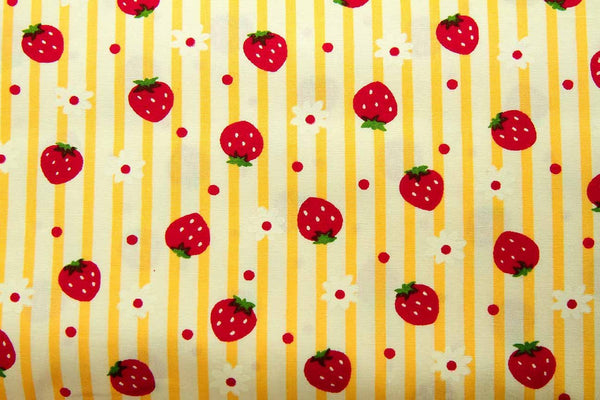 Rainbow Fabrics FB: Lines and Strawberries Yellow Yellow Craft Fabric