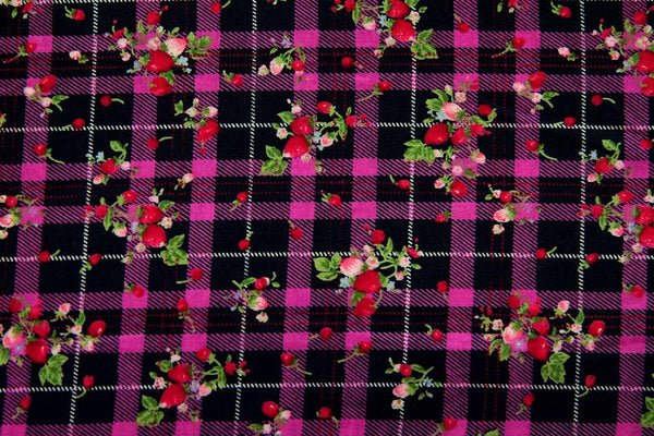 Rainbow Fabrics FB: Punk Strawberry Purple Check Multi Coloured Craft Fabric