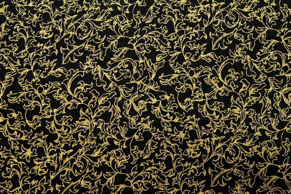 Rainbow Fabrics FL: Golden Leaves on Black Black Craft Fabric