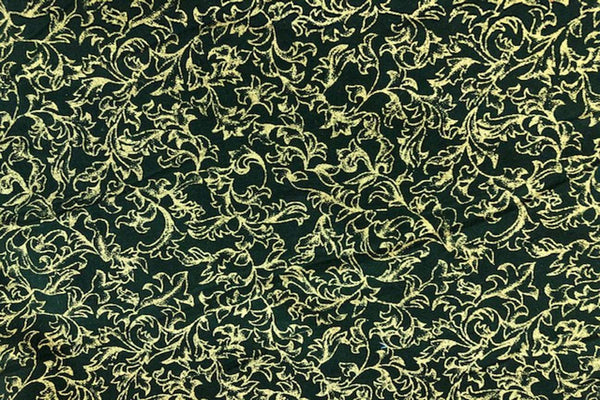 Rainbow Fabrics FL: Golden Leaves on Dark Green Patchwork / Craft Fabric Black Craft Fabric