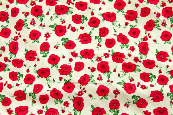 Rainbow Fabrics FL: Red Winter Rose White White Craft Fabric