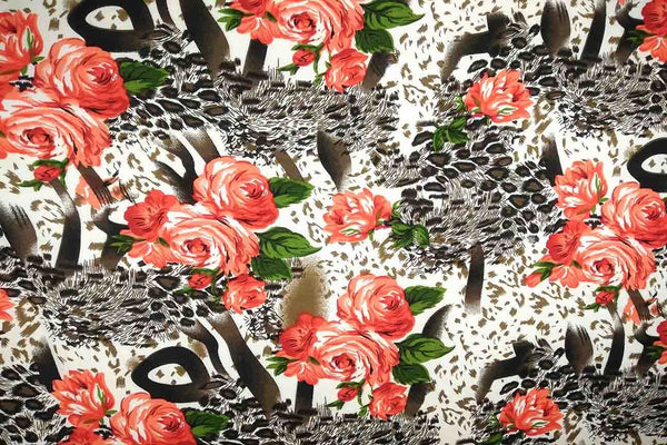 Rainbow Fabrics Floral Orange Leopard Print Rayon Rayon