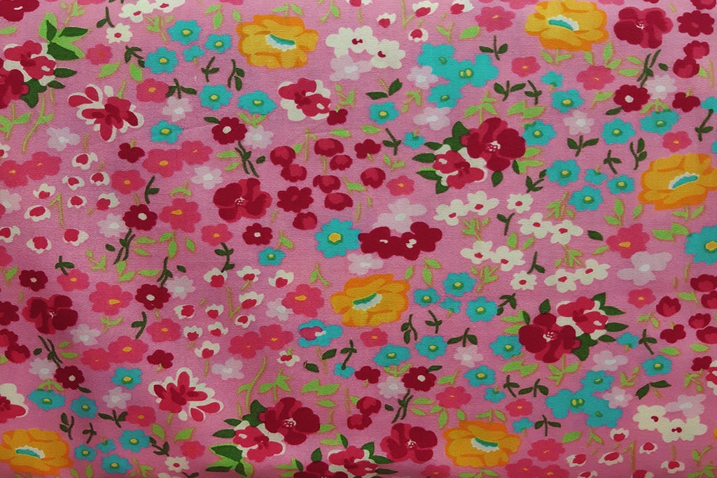 Rainbow Fabrics Floral Wonderland On Watermelon Pink Patchwork / Craft Fabric Blue Craft Fabric