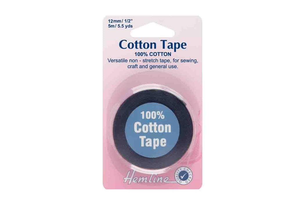 Rainbow Fabrics HY: 12mm Cotton Tape - Black / White Black