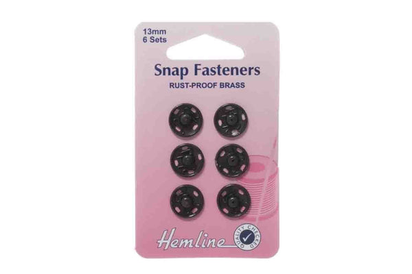 Rainbow Fabrics HY: 13mm Black Snap Fasteners