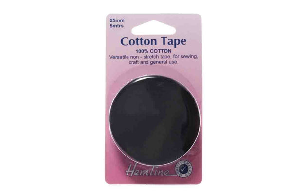 Rainbow Fabrics HY: 25mm Black Cotton Tape