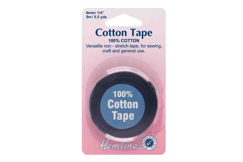 Rainbow Fabrics HY: 6mm Cotton Tape - Black / White Black
