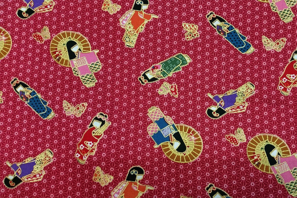 Rainbow Fabrics JP: Japanese Dolls: Red Red Craft Fabric