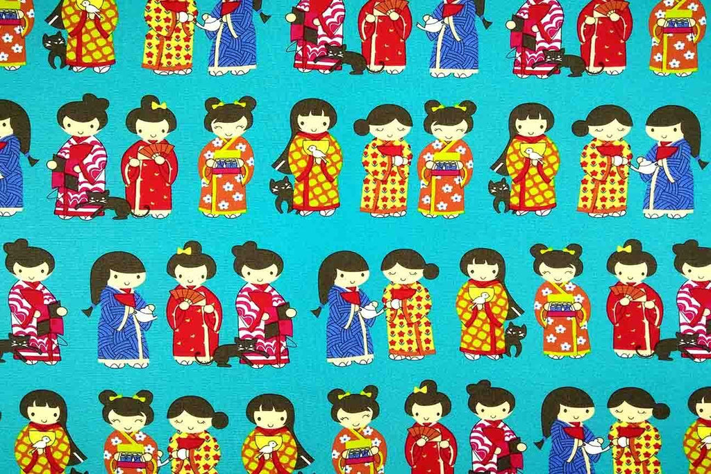 Rainbow Fabrics JP: Traditional Japanese Women: Crystal Blue Blue Craft Fabric