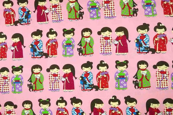 Rainbow Fabrics JP: Traditional Japanese Women: Pink Pink Craft Fabric