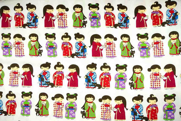 Rainbow Fabrics JP: Traditional Japanese Women: White White Craft Fabric
