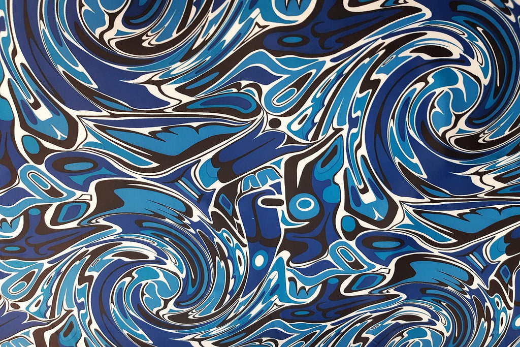 Rianbow Fabrics L1:  Blue Wave Abstract Lycra Lycra