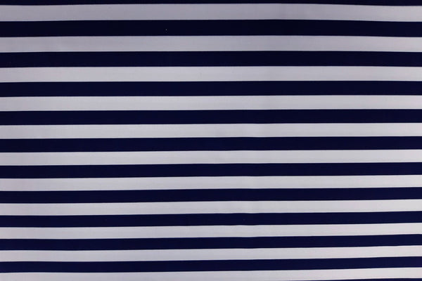 Rianbow Fabrics L1:  Dark Navy And White Stripe Lycra - 1.5cm thick stripe Lycra