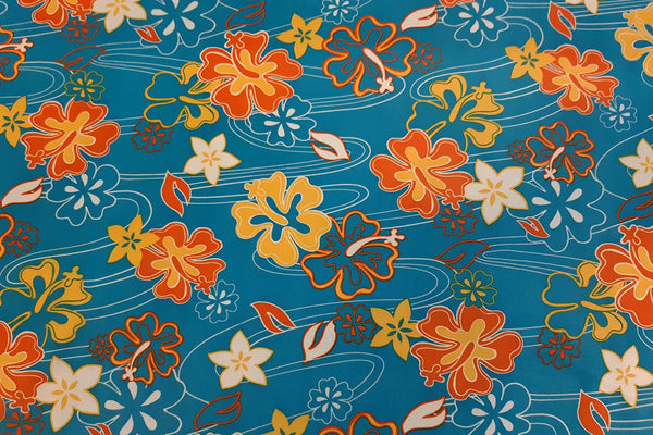 Rianbow Fabrics L1: Native Floral Pattern On Pacific Blue Lycra Lycra