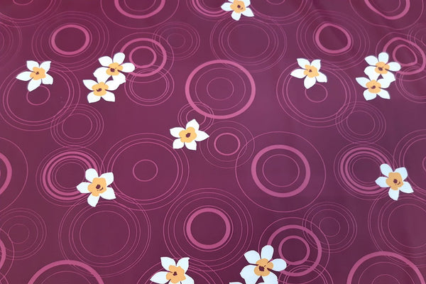 Rianbow Fabrics L1: White Flower On Boysenberry Circle Lycra Lycra