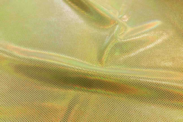 Rianbow Fabrics LF: Liquid Foil Spandex - Confectti Specs on Butter Yellow - 16