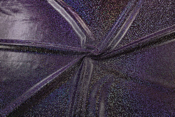 Rianbow Fabrics LF: Liquid Foil Spandex - Confetti Specs On Deep Purple