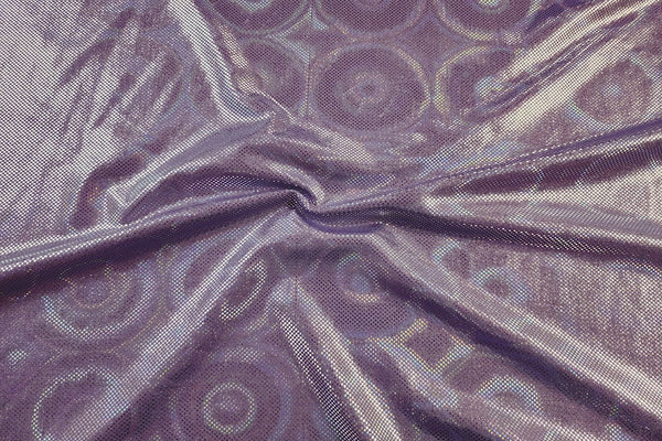 Rianbow Fabrics LF: Liquid Foil Spandex - Round Hollogram Specs On Lilac