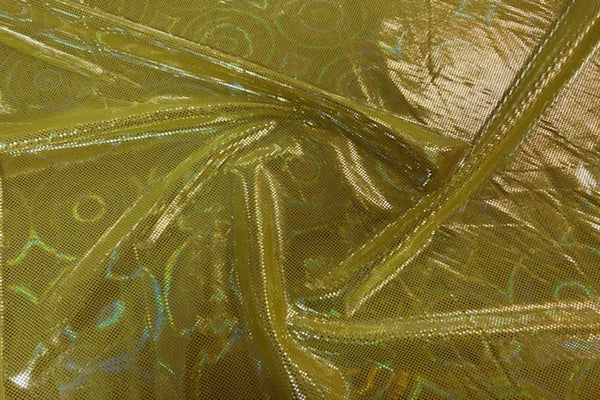 Rianbow Fabrics LF: Liquid Foil Spandex - Round Hollogram Specs on Yellow